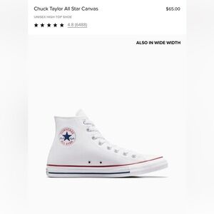 CONVERSE chuck taylor all star high top shoe size 9 in white